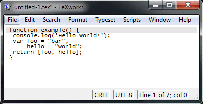 text editor window with text scrolling left and right